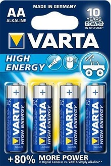 Papírenské zboží - Baterie, AA (tužková), 4 ks, VARTA "High Energy"